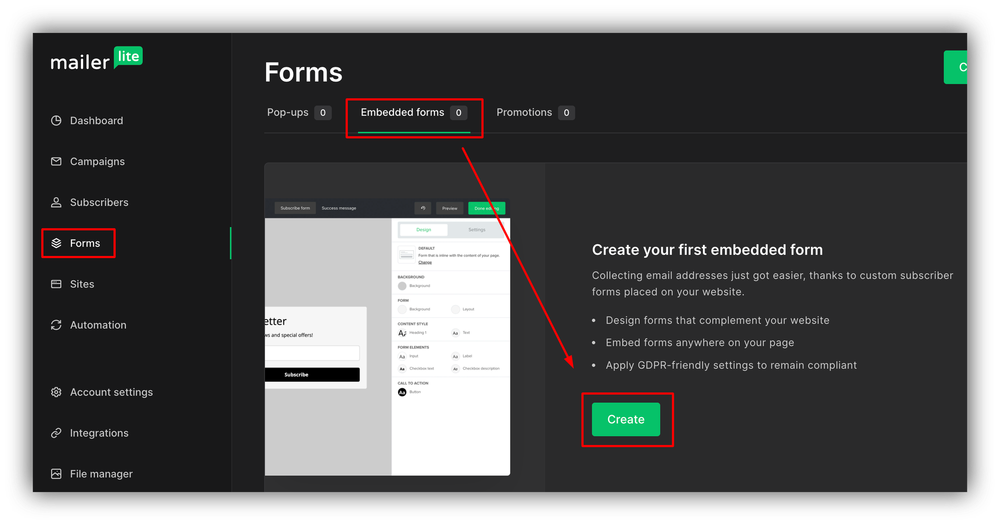 Creating an embedded form