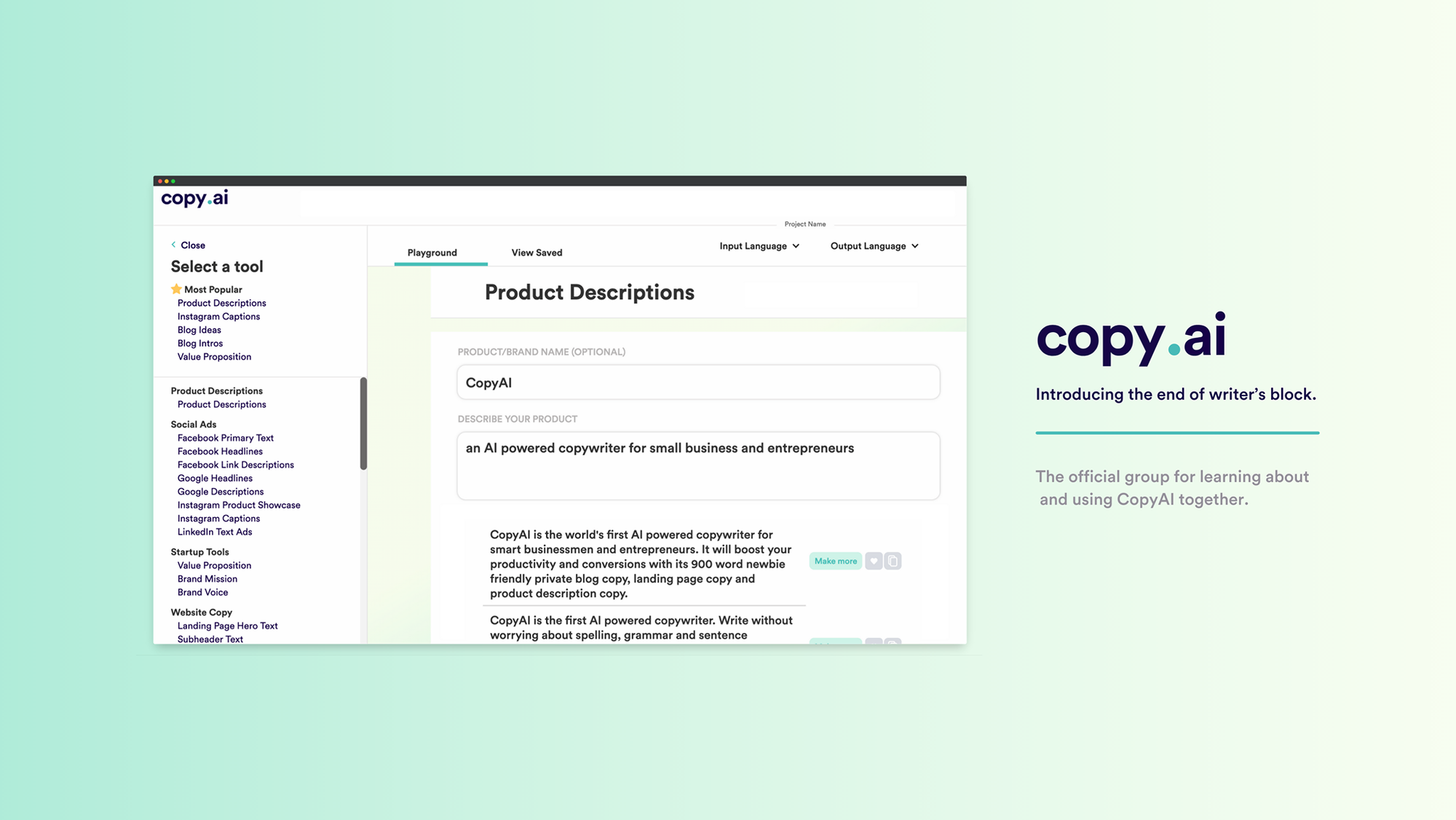 Open the CopyAI app to get started with product descriptions