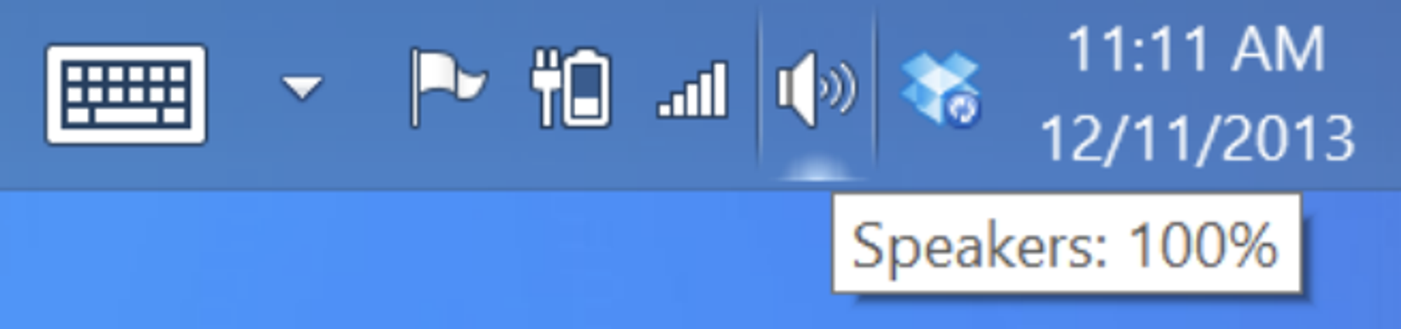Here, the speaker percentage is hidden underneath a hover state. The speaker icon itself still provides modeless status info, bc it changes based on the level of audio.