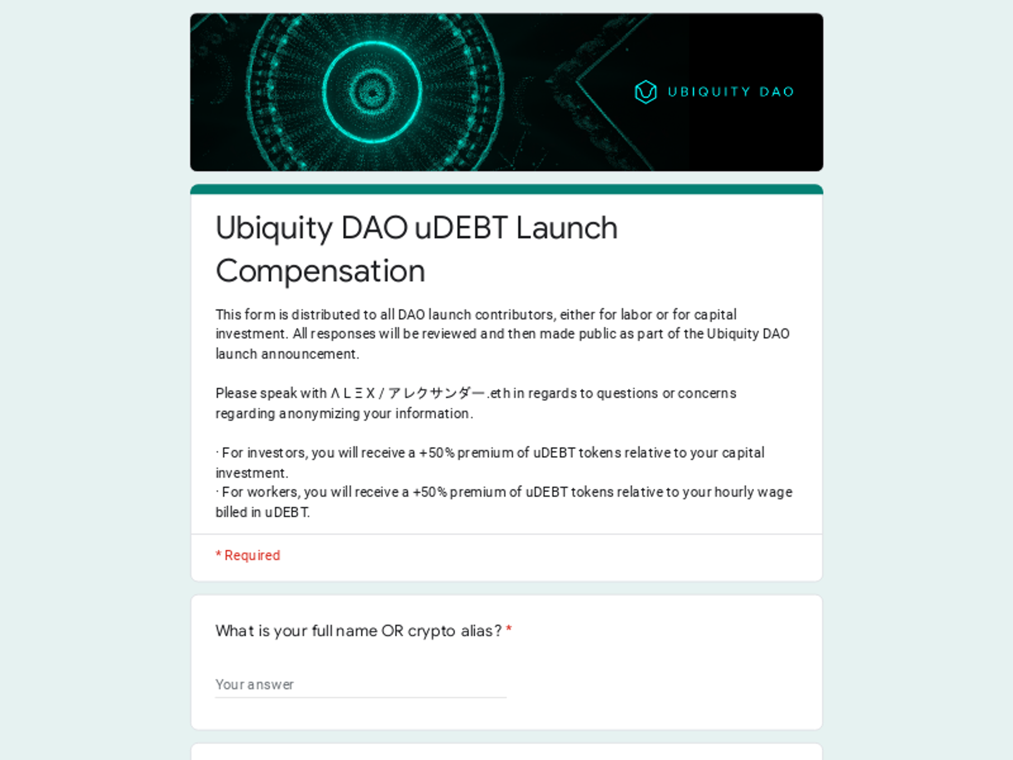 [0094-UBQY] Ubiquity DAO uDEBT Launch Compensation