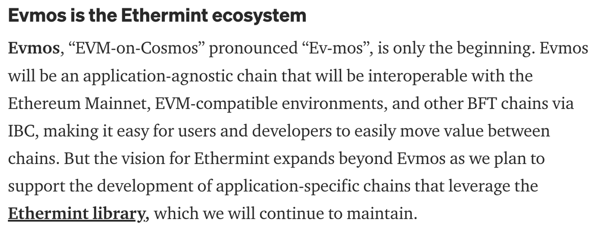 The description on Ethermint now being Evmos from Evmos blog
