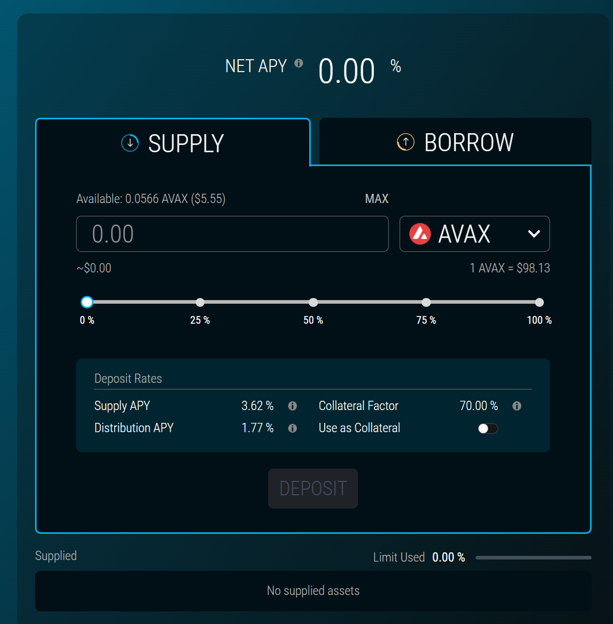 Supply/Borrow interface