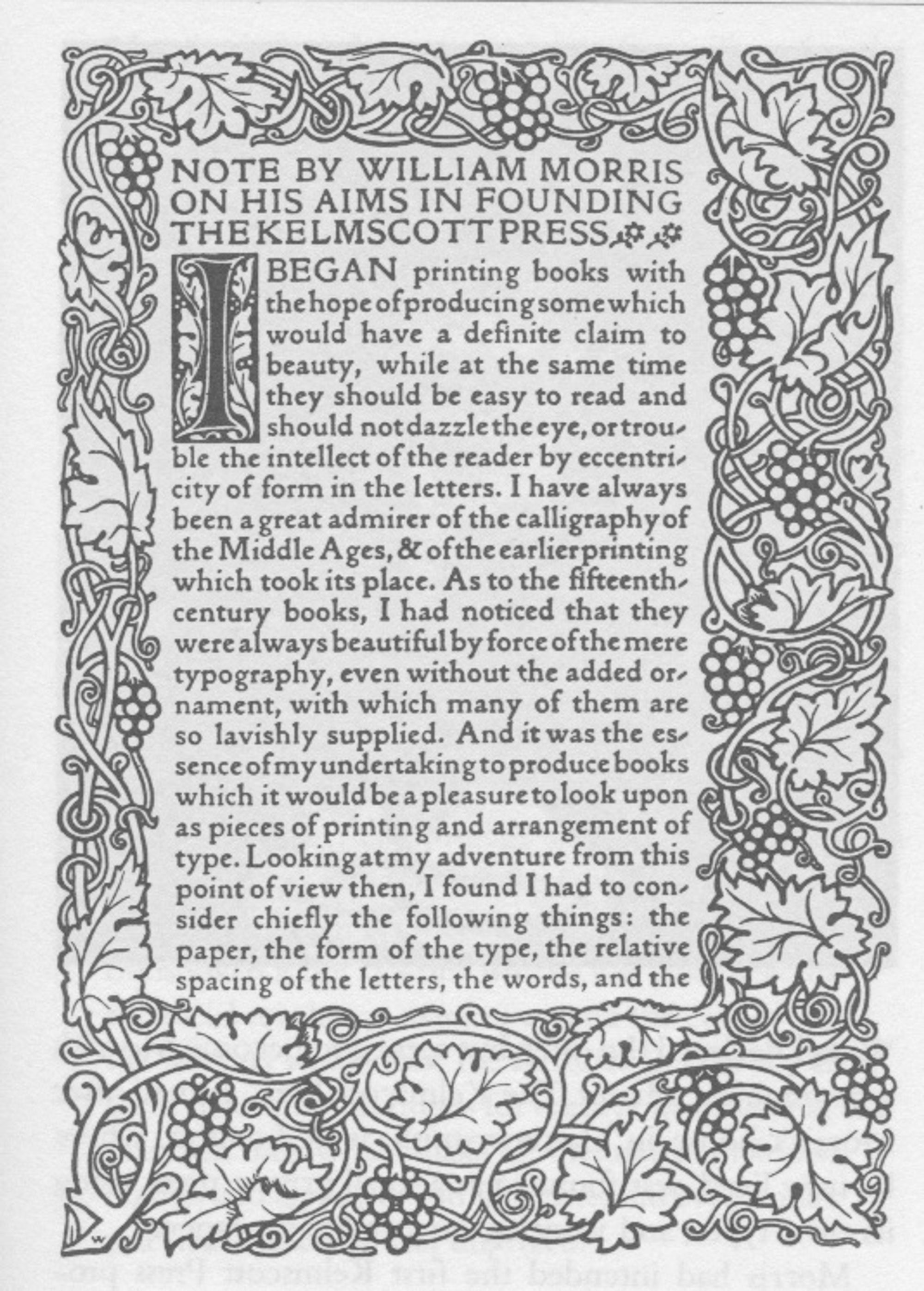 A Note by William Morris on His Aims in Founding the Kelmscott Press, Victorian Bibliomania catalogue no. 21, 1898