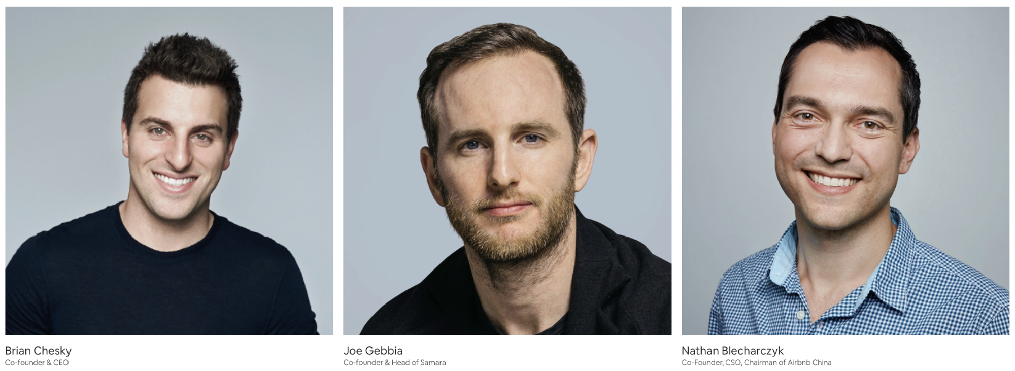 Founding team van Airbnb: Brian Chesky, Joe Gebbia en Nate Blecharczyk