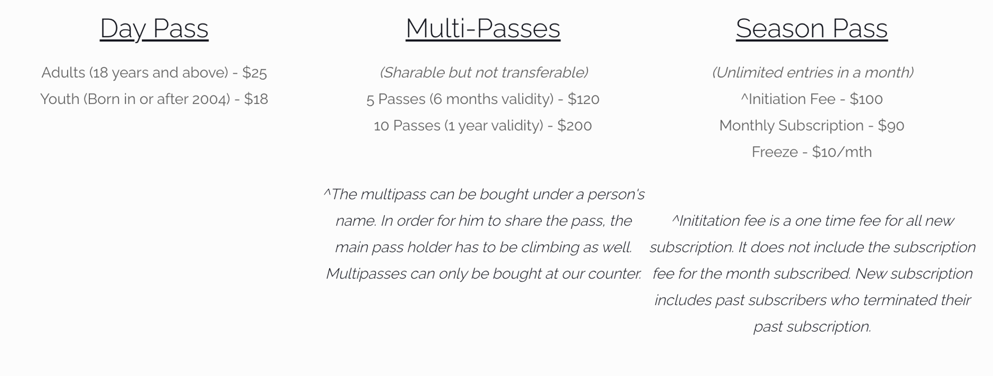 Multipass: $20/session. Daypass: $25/session
Taken from https://boulderworld.com/rates/