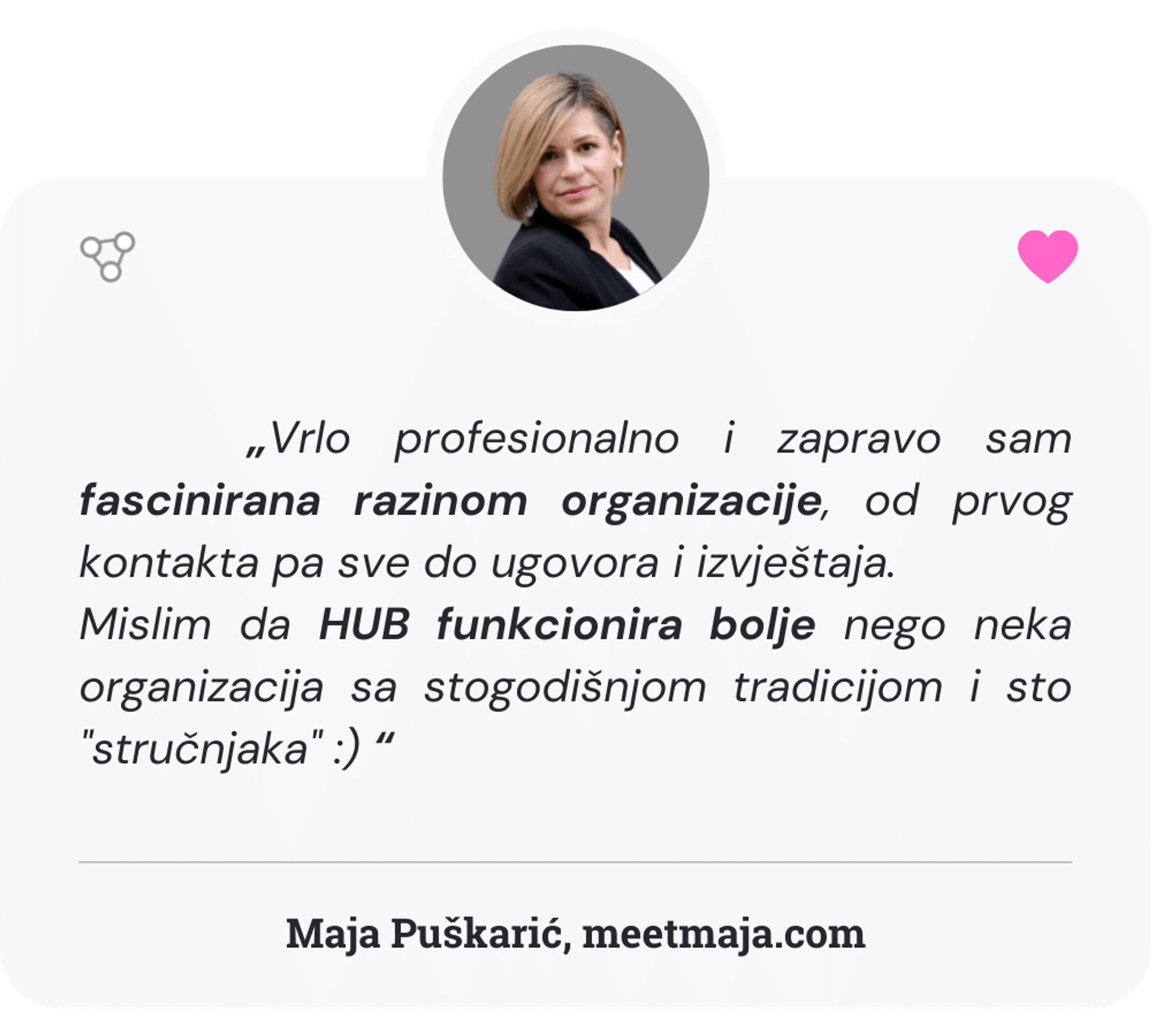Maja Puškarić je LinkedIn Coach i konzultant (meetmaja.com). Virtualni asistenti Go2human Huba pomažu Maji kod pripreme dokumenata za knjigovodstvo.