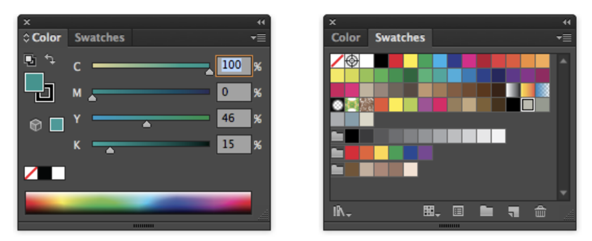 Adobe uses tabbed panes to pair multiple methods of picking a color.