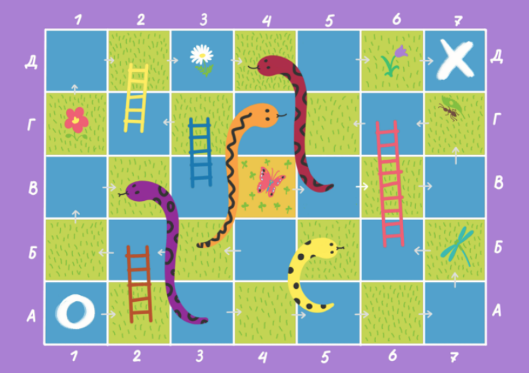 Пример игрового поля "Лестницы и змеи"