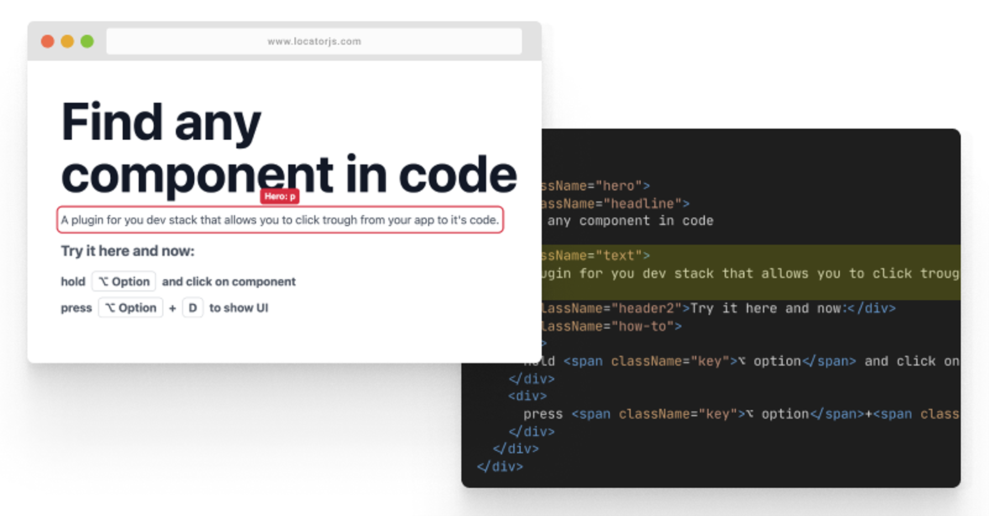 LocatorJS - click on any component to go to code.