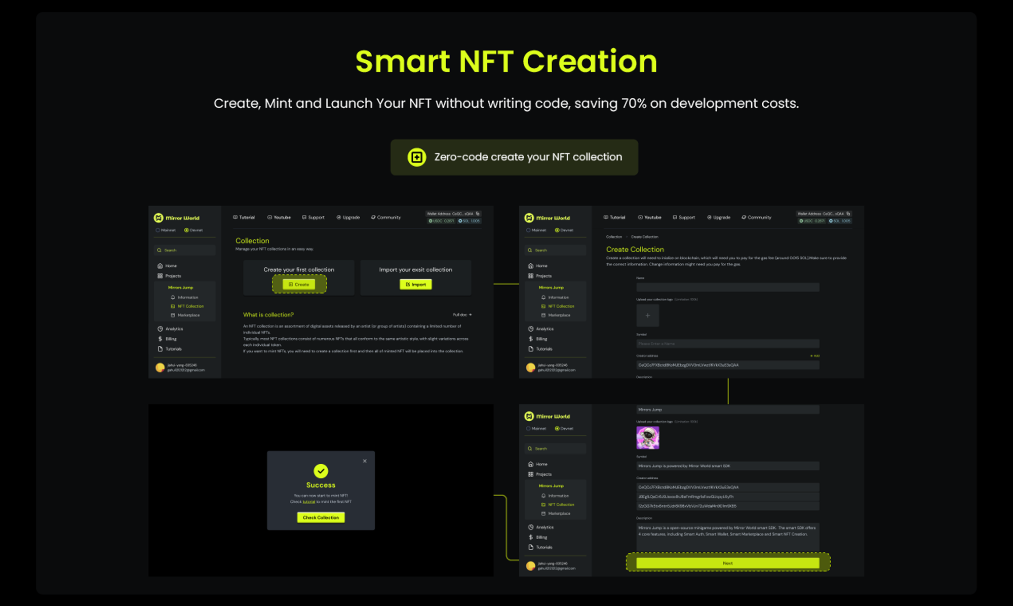 Mirror World Smart NFT Creation Dashboard