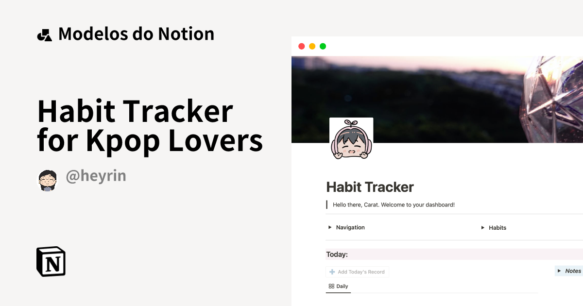 Galeria de modelos do Notion — Habit Tracker for Kpop Lovers